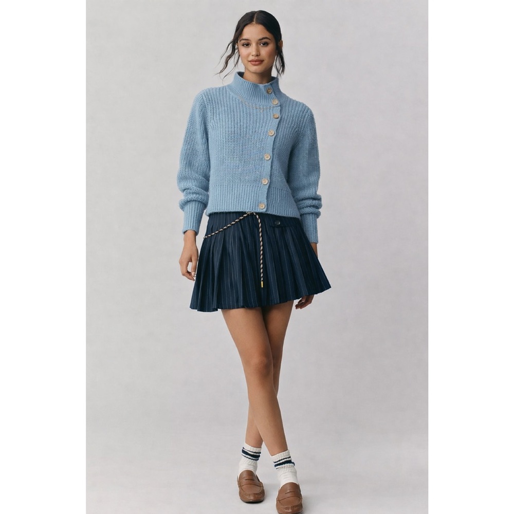 cinq a sept | Claren High Neck Cropped Cardigan w/ Asymmetrical Buttons ~ XS